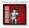 Постер - Космонавт в красных розах, 40 x 40 см, Холст на подрамнике, Разные