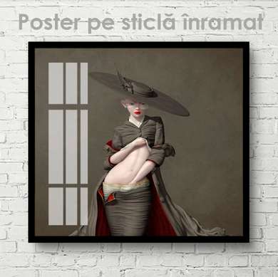 Poster - Doamna în pălărie, 40 x 40 см, Panza pe cadru