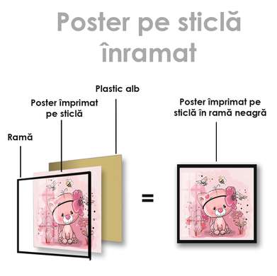 Постер - Розовый котик, 40 x 40 см, Холст на подрамнике, Для Детей