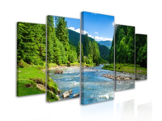 Модульная картина, Лесной пейзаж у реки, 108 х 60