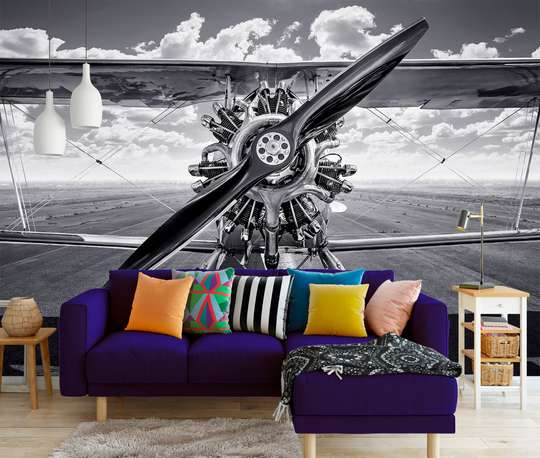 Wall Mural - Black and white shot of a vintage aircraft