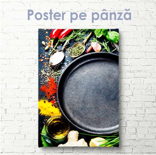 Poster - Selection of herbs and spices, 45 x 90 см, Framed poster on glass, Food and Drinks