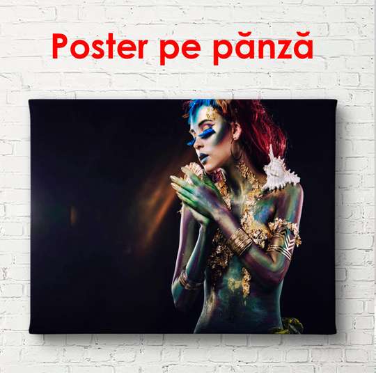 Poster - Glamorous girl on a black background, 90 x 60 см, Framed poster, Glamour