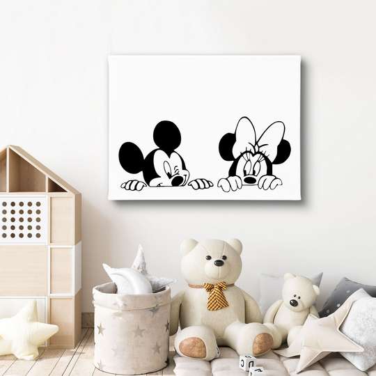 Poster - Mickey și Minnie Mouse, 45 x 30 см, Panza pe cadru, Pentru Copii