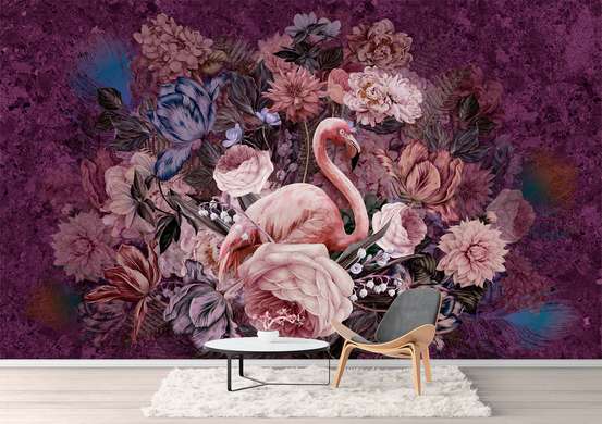 Wall Mural - Flamingos and flowers 2