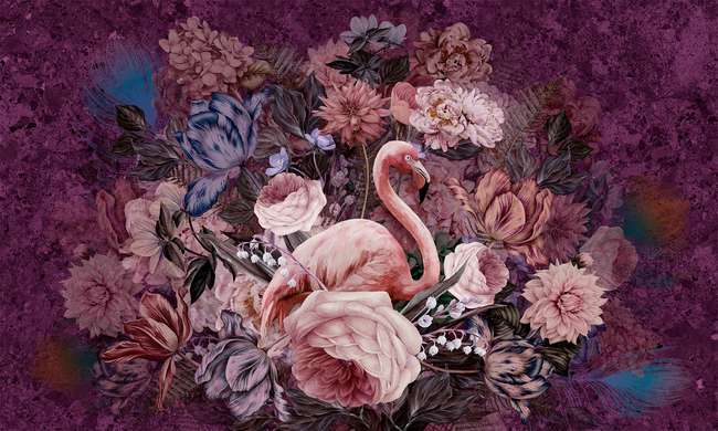 Фотообои - Фламинго и цветы 2