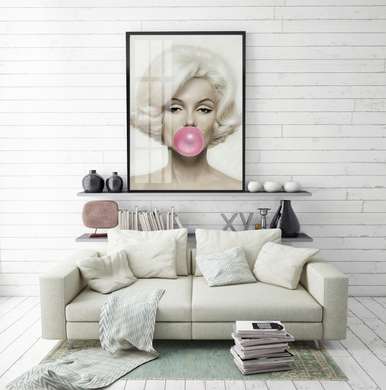 Poster - Marilyn Monroe cu о gumă de mestecat roz, 60 x 90 см, Poster înrămat