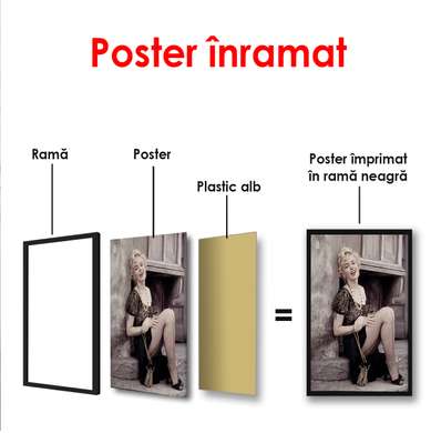 Poster - Portretul lui Marilyn Monroe lângă un perete, 60 x 90 см, Poster înrămat