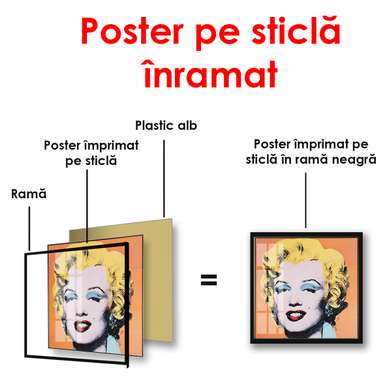 Poster - Portretul pop art al lui Marilyn Monroe pe un fundalul galben, 100 x 100 см, Poster înrămat