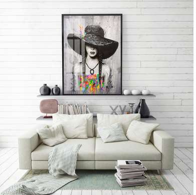 Poster - Girl in a hat, 30 x 45 см, Canvas on frame