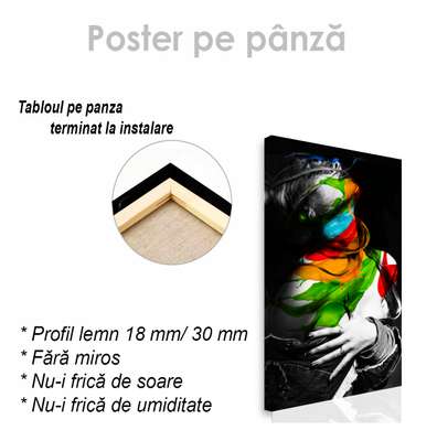 Poster - Imagine alb-negru a unei fete cu culori curcubeu, 30 x 60 см, Panza pe cadru