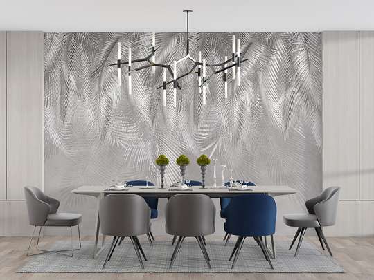 Wall Mural - Tropical leaves on gray background