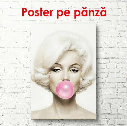 Poster - Marilyn Monroe cu о gumă de mestecat roz, 60 x 90 см, Poster înrămat