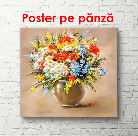 Poster - Pot of spring flowers, 100 x 100 см, Framed poster