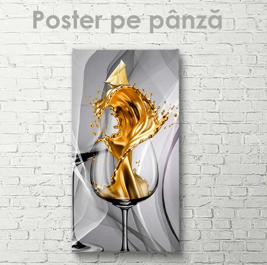 Постер - Золотой коктейль, 30 x 60 см, Холст на подрамнике, Еда и Напитки