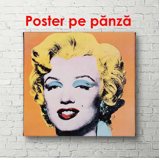 Постер - Поп Арт портрет Мэрлин Монро н ажелтом фоне, 100 x 100 см, Постер в раме