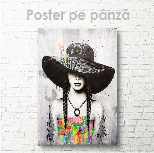 Постер, Девушка в шляпе, 30 x 45 см, Холст на подрамнике