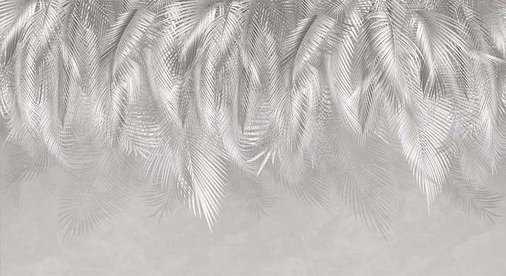 Wall Mural - Tropical leaves on gray background