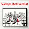 Постер - Графический рисунок музыкантов на скамейке, 90 x 60 см, Постер в раме