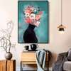 Poster - Lady with pink flowers, 30 x 45 см, Canvas on frame, Glamour