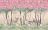 Фотообои - Парк с розовыми цветами и оленями