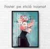 Постер - Дама с розовыми цветами, 30 x 45 см, Холст на подрамнике, Гламур