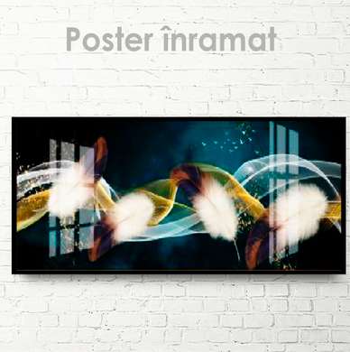 Постер - Парящие перья, 90 x 30 см, Холст на подрамнике
