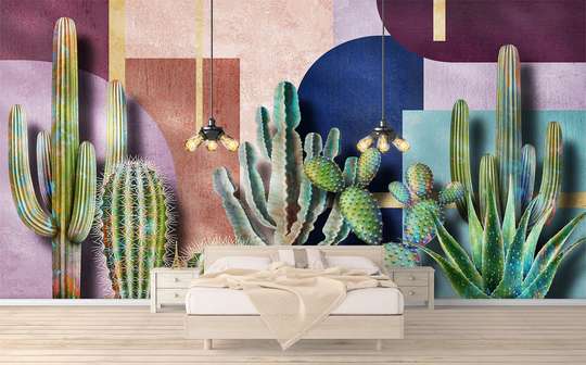 Wall Mural - Cacti on an abstract background.