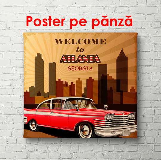 Постер - Добро пожаловать в Атланту, 100 x 100 см, Постер в раме, Винтаж