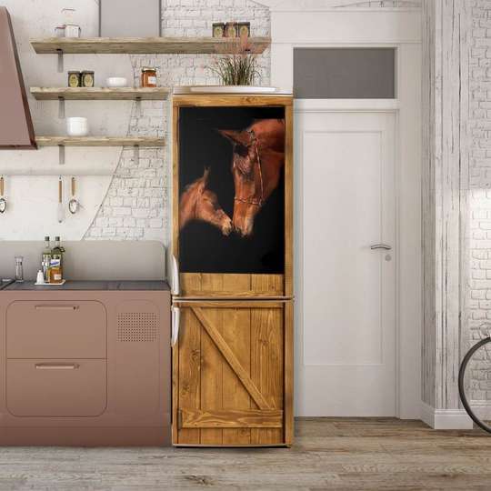 3Д наклейка на дверь, Лошадь и ее жеребенок, 60 x 90cm, Наклейка на Дверь