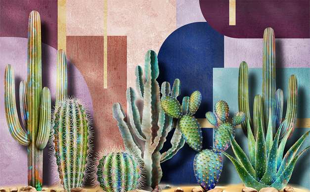 Wall Mural - Cacti on an abstract background.