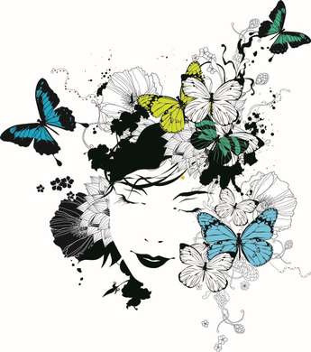 Poster - Girl with butterflies 2, 40 x 40 см, Canvas on frame