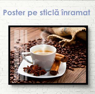 Poster - Cafea fierbinte cu condimente, 90 x 60 см, Poster inramat pe sticla