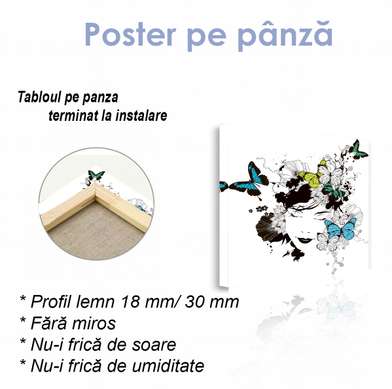 Poster - Fată cu fluturi 2, 40 x 40 см, Panza pe cadru