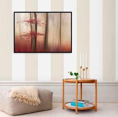 Постер - Красный лес, 45 x 30 см, Холст на подрамнике