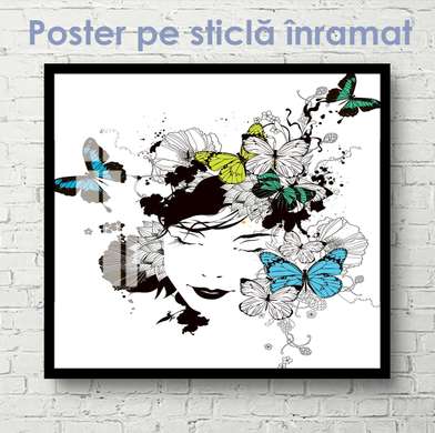 Постер - Девушка с бабочками 2, 40 x 40 см, Холст на подрамнике