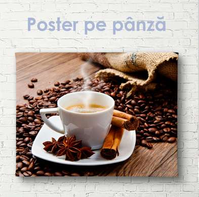 Poster - Cafea fierbinte cu condimente, 90 x 60 см, Poster inramat pe sticla