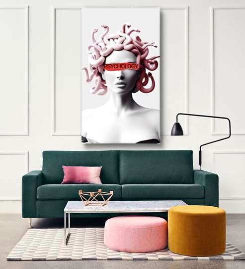 Постер - Девушка с розовыми волосами, 30 x 60 см, Холст на подрамнике, Гламур