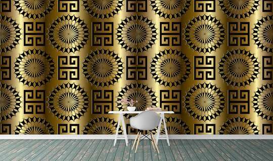 Wall Mural - Black patterns on a golden background