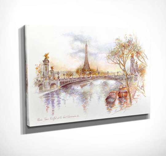 Постер - Париж нарисованный, 45 x 30 см, Холст на подрамнике, Живопись