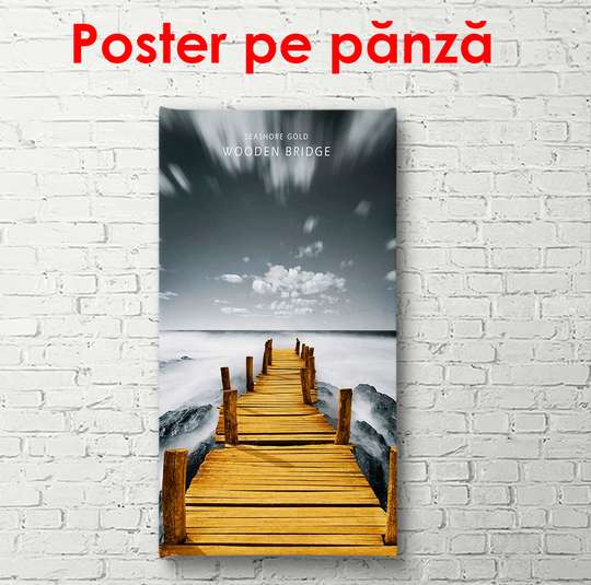 Постер - Деревянный мост вдоль озера, 45 x 90 см, Постер в раме, Природа