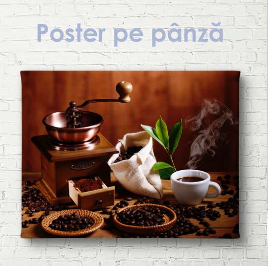 Poster - Coffee idyll, 90 x 60 см, Framed poster on glass, Food and Drinks
