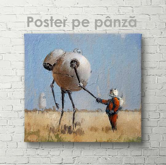 Poster - Robot and man, 40 x 40 см, Canvas on frame, For Kids