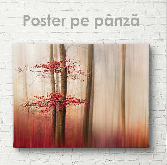 Постер - Красный лес, 45 x 30 см, Холст на подрамнике, Природа