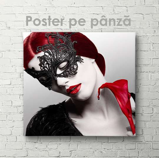 Poster, Doamnă într-o mască misterioasă, 40 x 40 см, Panza pe cadru