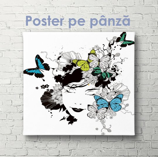 Постер, Девушка с бабочками 2, 40 x 40 см, Холст на подрамнике