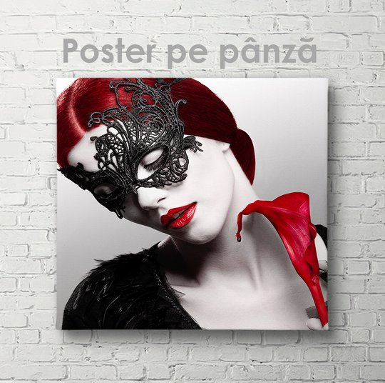 Постер, Дама в загадочной маске, 40 x 40 см, Холст на подрамнике