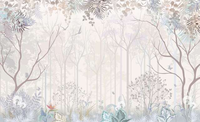 Wall Mural - Fairytale forest in pale pink shades