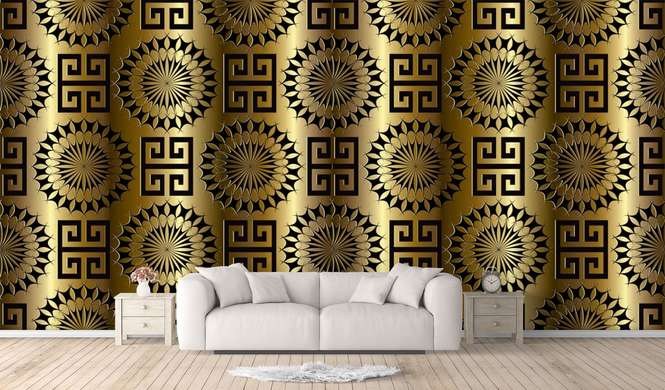Wall Mural - Black patterns on a golden background