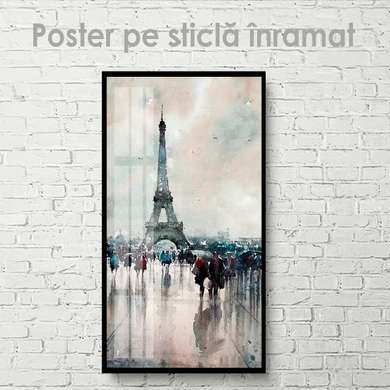 Постер - Эйфелевая Башня в акварели, 30 x 60 см, Холст на подрамнике